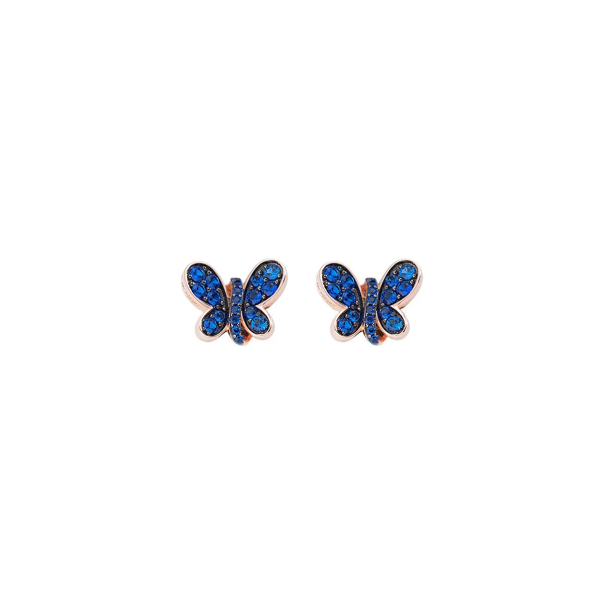AMEN Orecchini Farfalle Rosè con Zirconi Blu in Argento 925