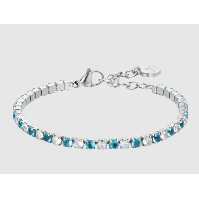 BRACCIALE TENNIS DONNA CRISTALLI AZZURRI E BIANCHI