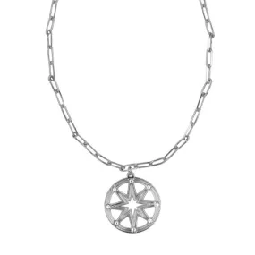 Collana lunga rodiata a maglie rettangolari con pendente e     