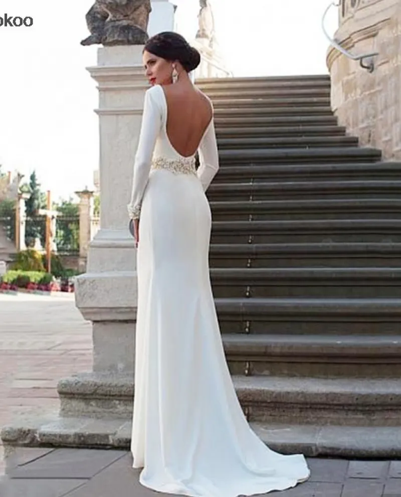 Eleganti abiti da sposa a sirena in raso con tasche per le donne a pieghe lunghe