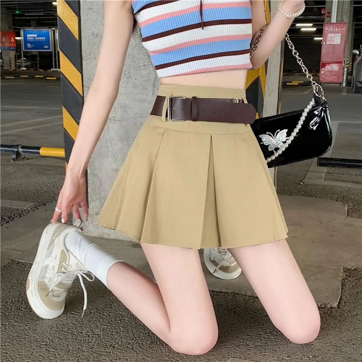 Gonne a pieghe Donna Vita alta Moda Vintage Solid Tutte le partite Estate Casual Stile Preppy Ins Hotsweet Female Streetwe