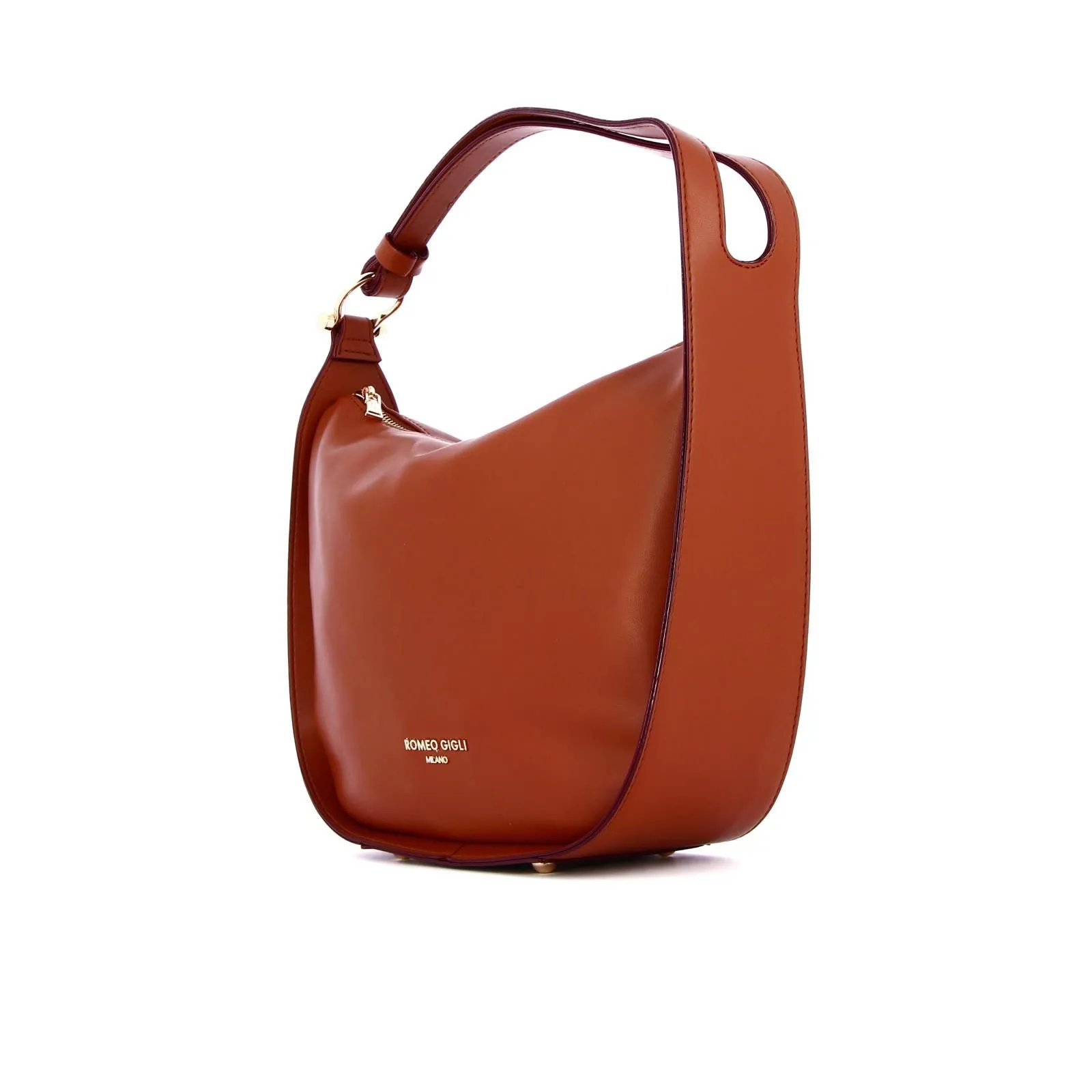 Hobo bag marrone con logo e zip