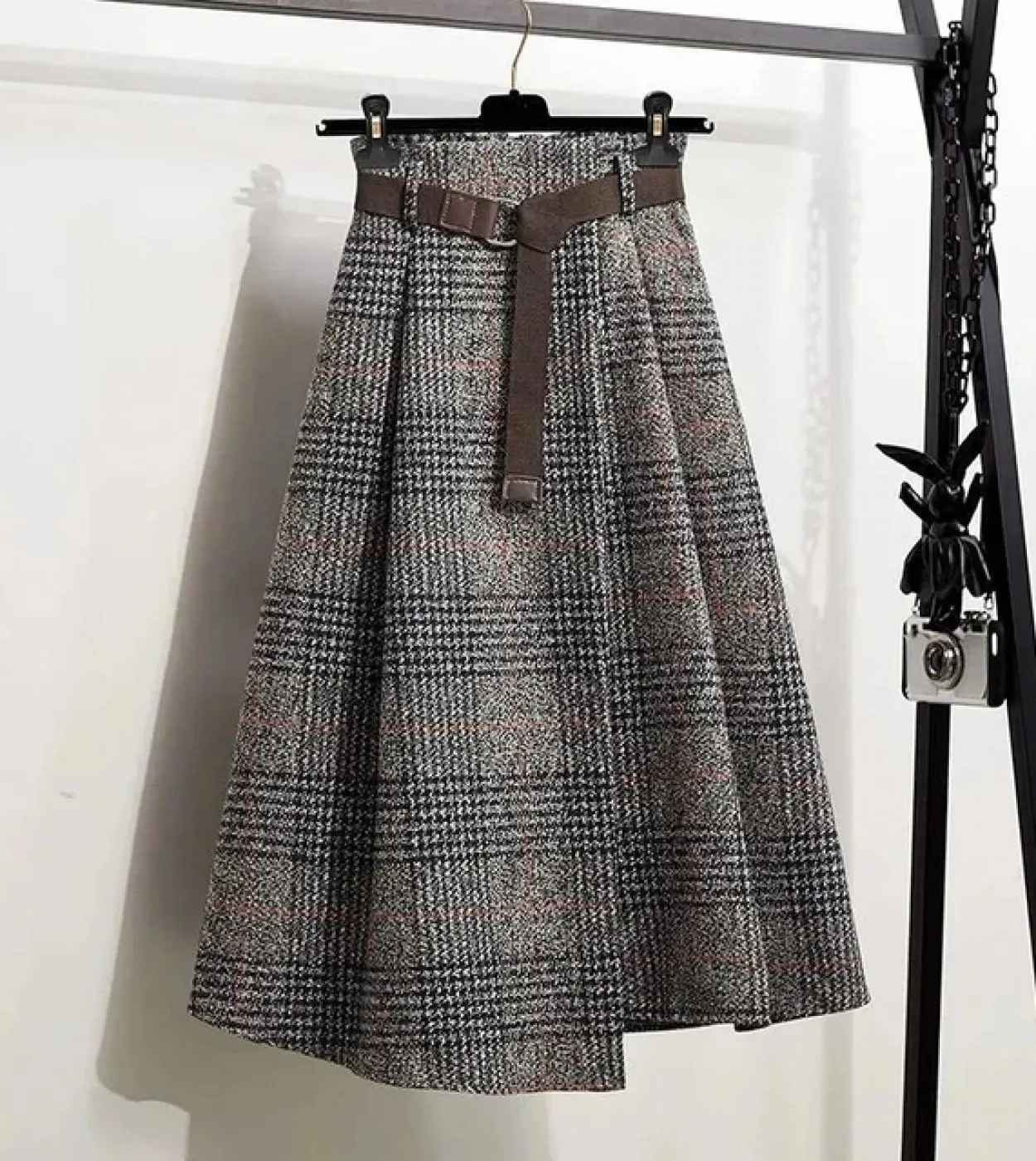 Moukyun Gonna scozzese regolare Autunno Gonne lunghe eleganti da donna Faldas Streetwear Moda donna con cintura Una linea Skir