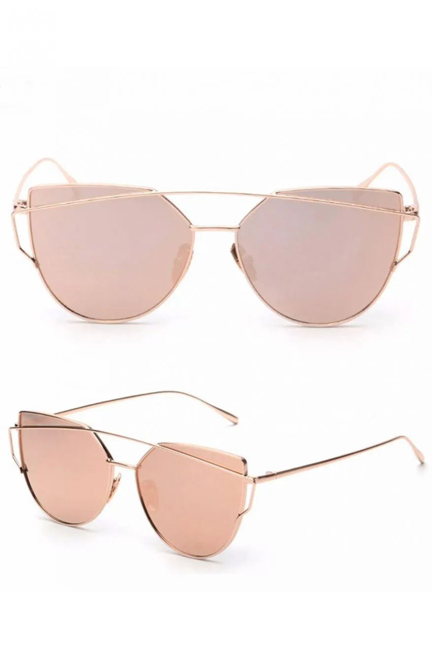 Occhiali da sole metallici Oro con lenti rosa