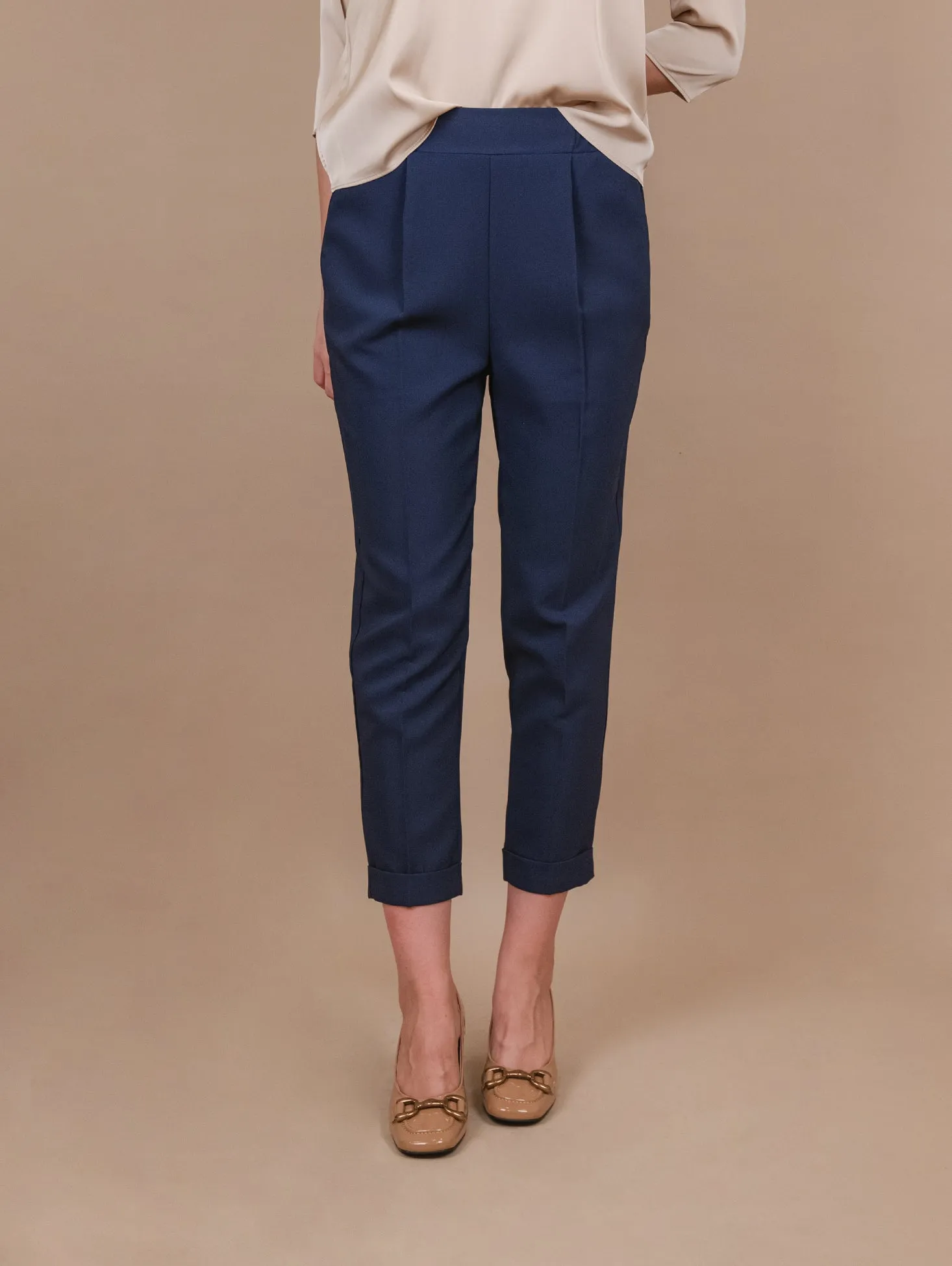 PANTALONE CON PINCES IN TESSUTO TECNICO BLU
