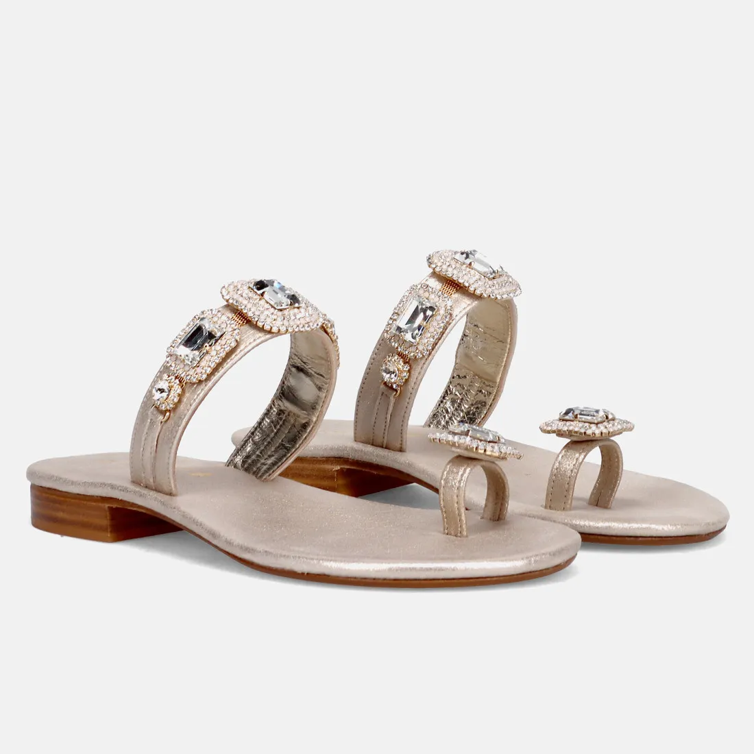 Sandalo Infradito Positano beige con pietre di strass