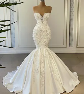 Serene Hill Ivory Mermaid Abiti da sposa eleganti Abiti in raso Perle di perline Abito da sposa di fascia alta Ha2508 Abito da s