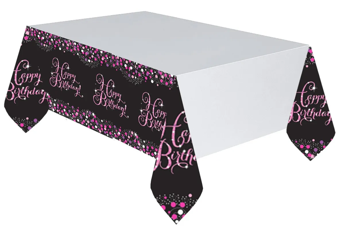 Tovaglia compleanno rosa e nero 137 x 259cm