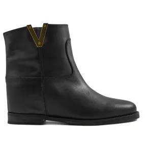 Via Roma 15 Stivaletti Donna Nero Con Logo Oro E Zeppa Interna