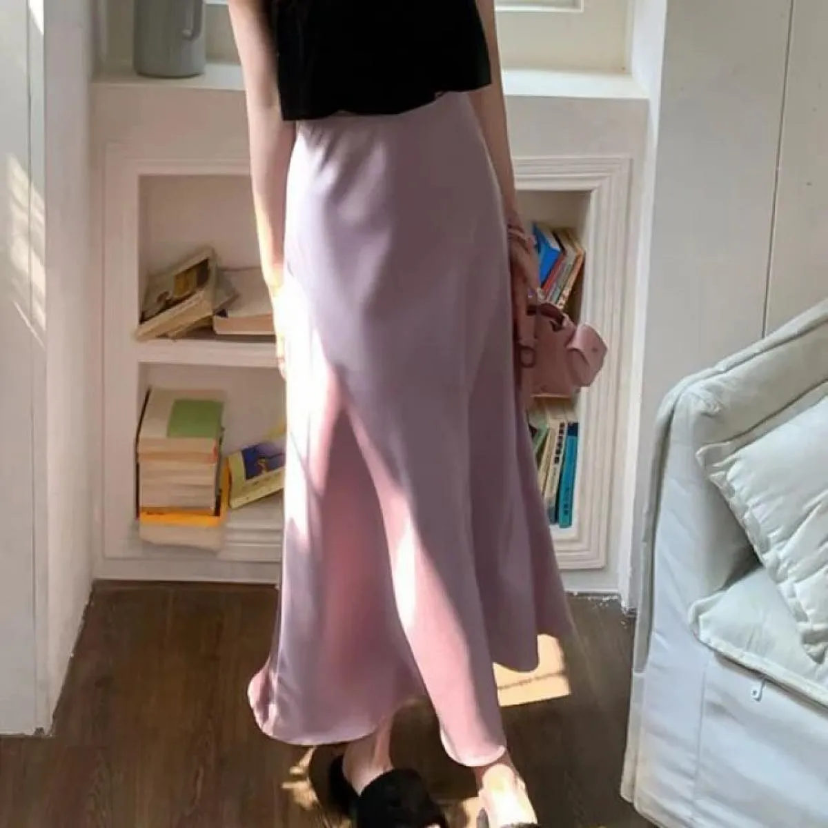 Xpqbb Gonna lunga in raso di seta elegante per le donne Moda 2023 Gonne longuette a vita alta Donna Allmatch Ol Sirena Gonne da
